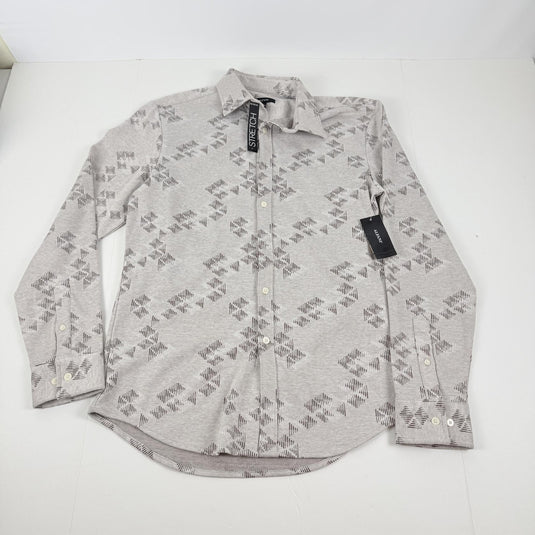 Translation missing: en.Alfani Men's Jacquard Knit Button-Down L/S Shirt Silver Cloud Heather-Small