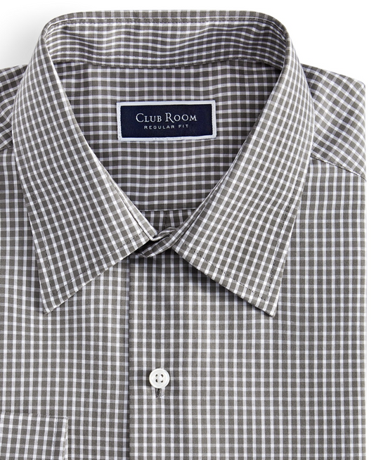 Translation missing: en.Club Room Mens Gingham Dress Shirt Cotton Blend Stretch Charcoal White-M 15-15.5