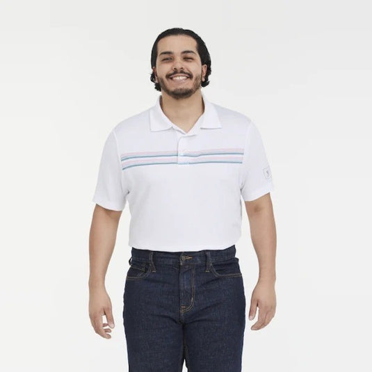 Translation missing: en.PGATour Men's Chest Stripe Short Sleeve Golf Polo White Multi-Small