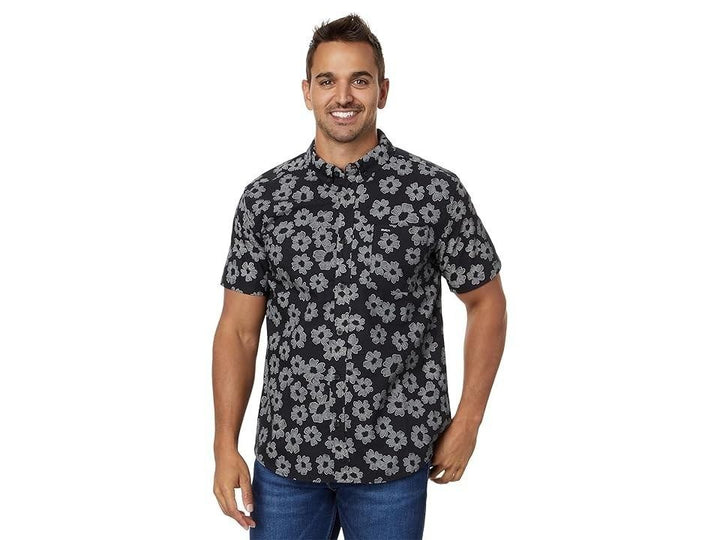 Translation missing: en.RVCA Men's Slim Fit That'll Do Print Short Sleeve Woven Black Floral Shirt Large