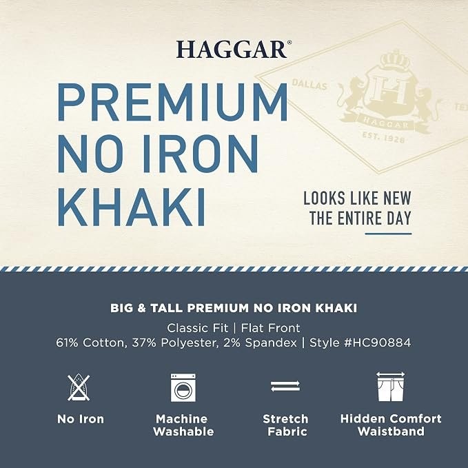 Translation missing: en.Haggar Men's Big &amp; Tall Premium No Iron Khaki Classic Fit Pants Sand-50x32
