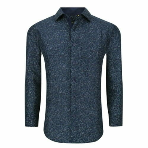 Translation missing: en.Azaro Uomo Men s Slim Fit L/S Geometric Button Down Shirt AZ303-33-NAVY-Large