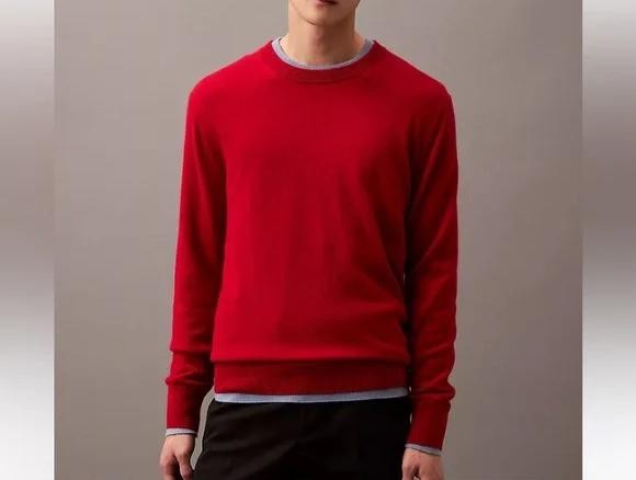 Translation missing: en.Calvin Klein Sweater Scarlet Sage Red Size Large All Cashmere Crewneck Reg Fit