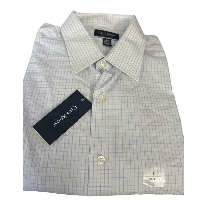 Translation missing: en.Club Room Dress Shirt L 16-16.5 34/35 White Lt Blue Men's Regular Fit Micro Chk
