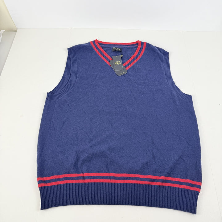 Translation missing: en.Club Room Luxury Men's Reg-Fit 100% Cashmere V-Neck Sweater Vest Navy Red-XL
