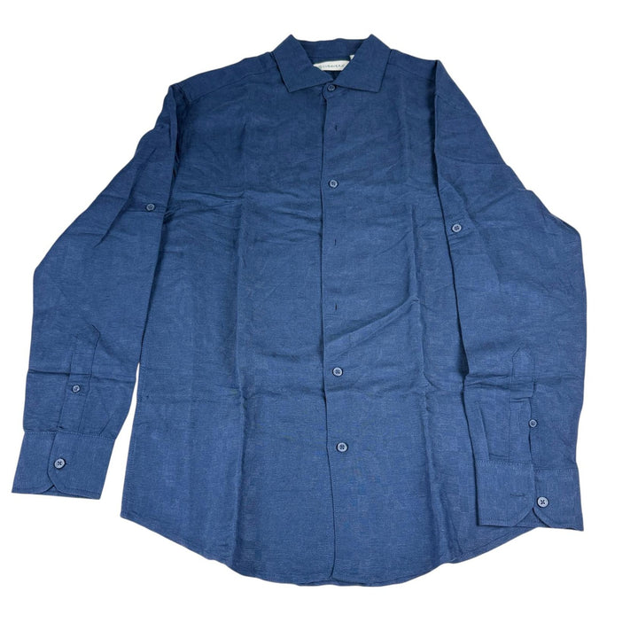 Translation missing: en.Name brand  Mens Regular-Fit Linen-Blend Tonal Shirt in Dress Blue-Small