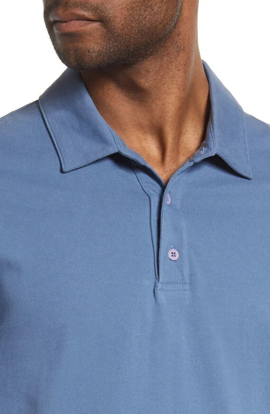 Translation missing: en.Vince Men's Regular Fit Garment Dyed Cotton Polo in Smoke Blue-Size Small