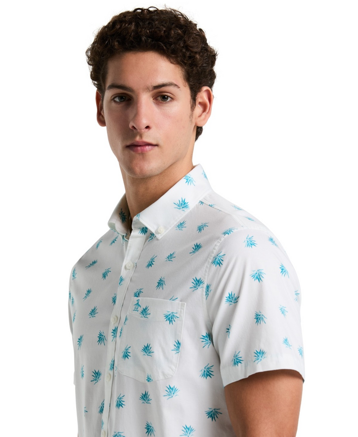 Translation missing: en.Original Penguin Men's Slim-Fit Stretch Allover Print Agave Shirt White-Large