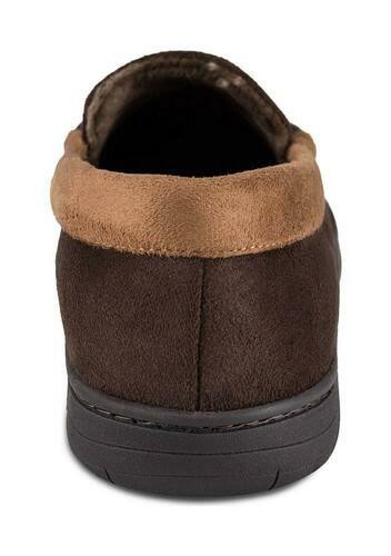 Translation missing: en.Haggar Mens Microsuede Venetian Slipper Plaid Fleece Lining Brown-M 8-9