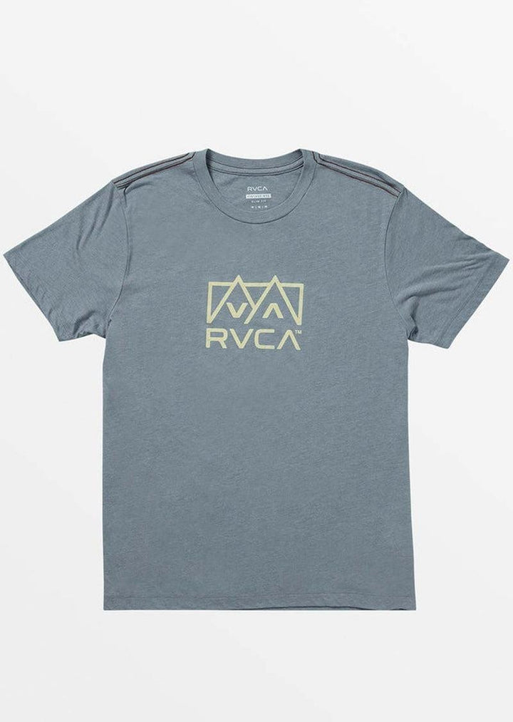 Translation missing: en.RVCA Men's Slim Fit Red Stitch Peak Graphic T-Shirt Flint Stone Blue-2XL