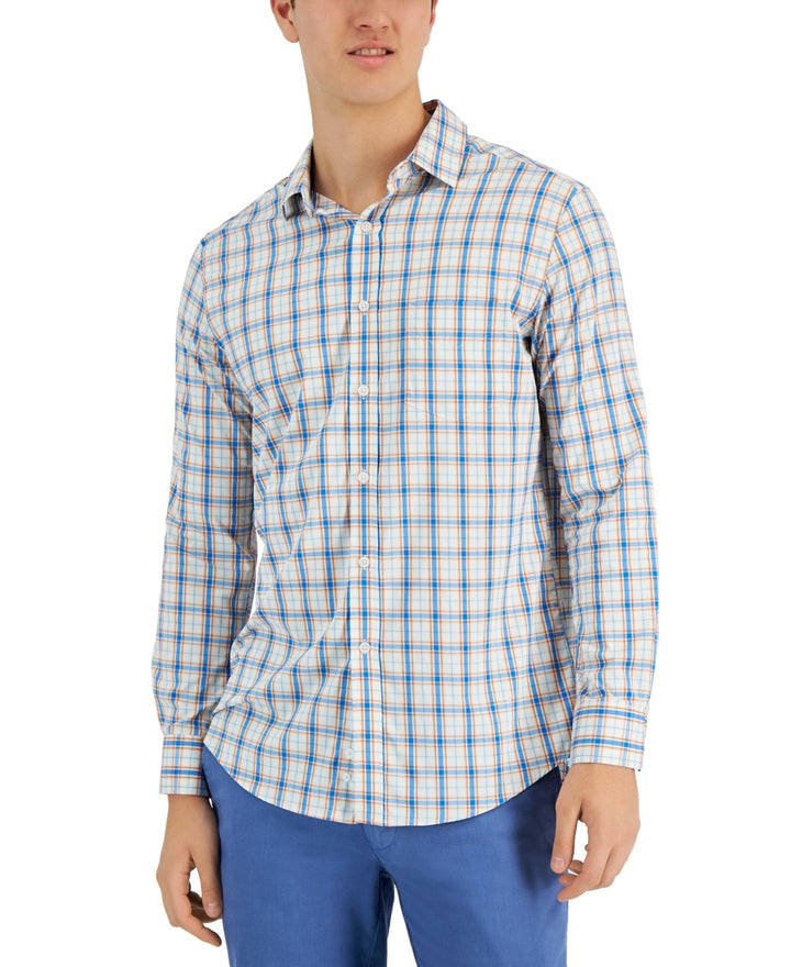 Translation missing: en.Club Room Men's Lancaster Plaid Tech Woven Button-Up Shirt Med Sapphire-XL
