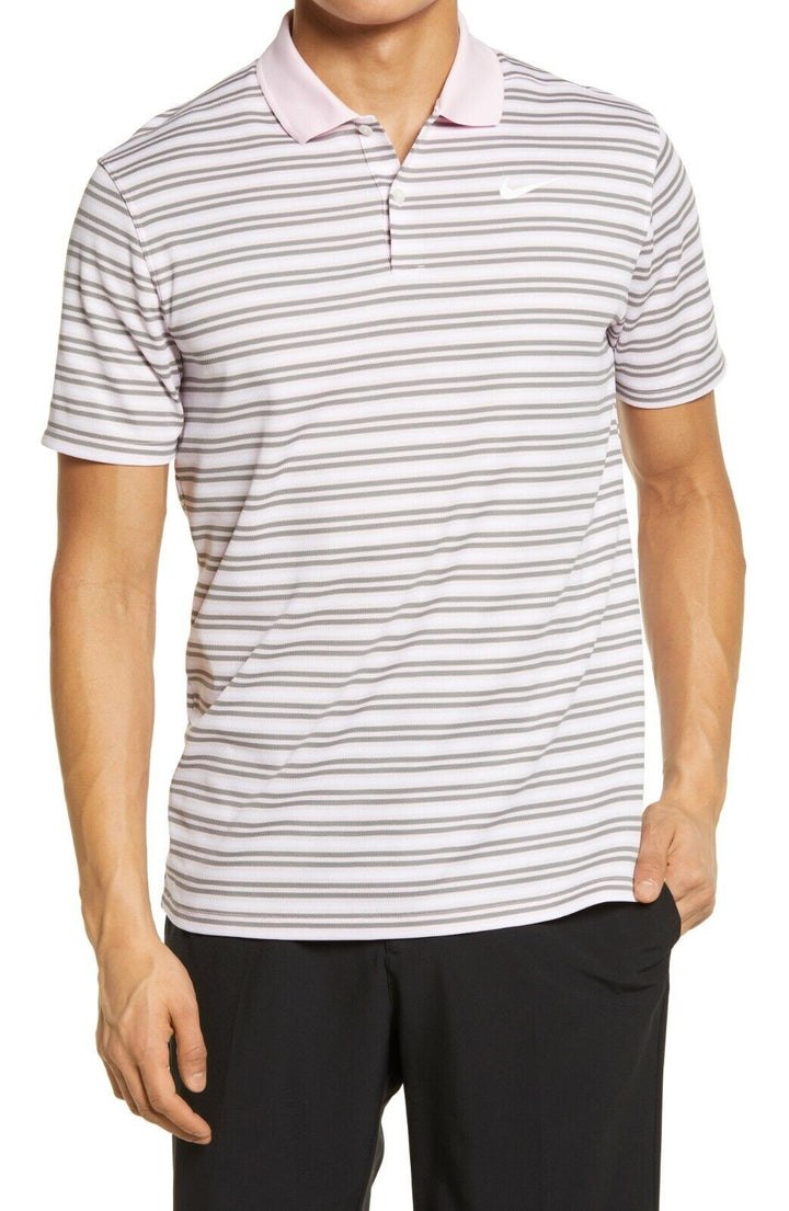 Translation missing: en.Nike Men's Dri-fit Golf Victory Striped Polo Shirt in Pink Foam / Dust/ White-Sm