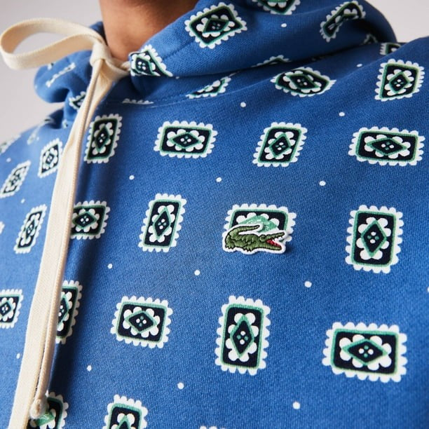 Translation missing: en.Lacoste Men's Lacoste L!VE Loose Fit Hooded Print Cotton Hoodie Blue-Med SH2779