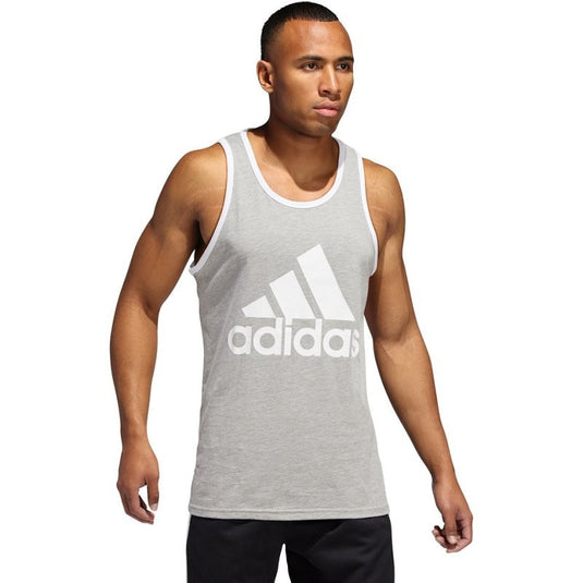Translation missing: en.adidas Men's Badge Of Sport Logo Graphic Tank Grey Heather White-Small