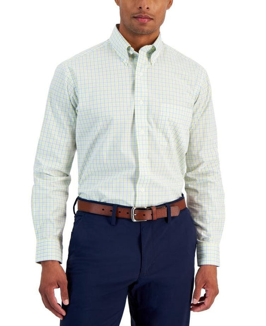 Translation missing: en.Club Room Men's Regular-Fit Gingham Cotton Dress Shirt Yellow Blue-17 32/33
