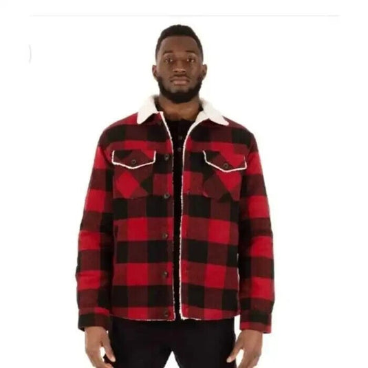 Translation missing: en.Hedge Men's Sherpa Lined Plaid 25V9 Woven Jacket Red Plaid- Size Medium