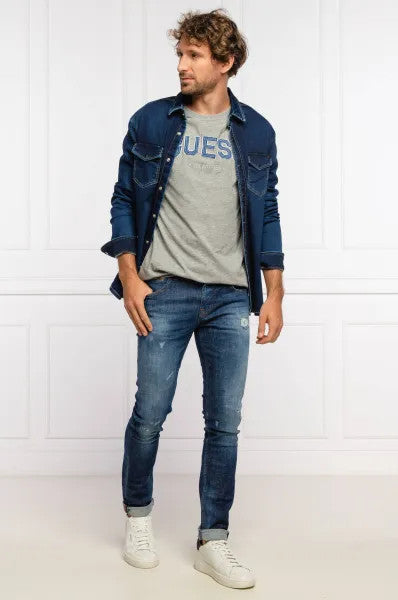 Translation missing: en.GUESS Mens Eco College Applique Logo Graphic T-Shirt Marble Heather Grey-Medium