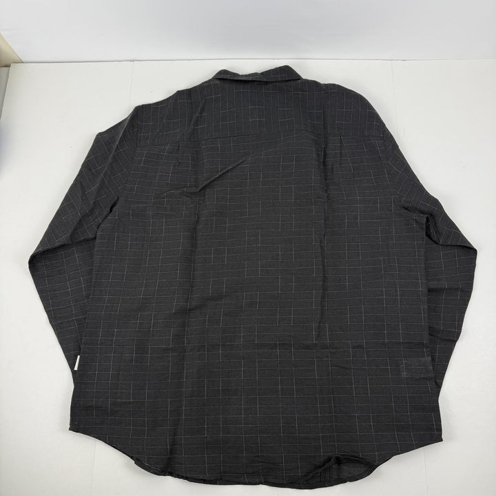 Translation missing: en.Cubavera Mens Dobby Textured Tuck Panel Long-Sleeve Shirt Quiet Shade Black-XL