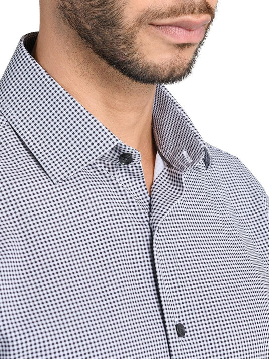 Translation missing: en.Construct Mens Slim Fit Gingham Performance Stretch Dress Shirt Black-16-16.5 34