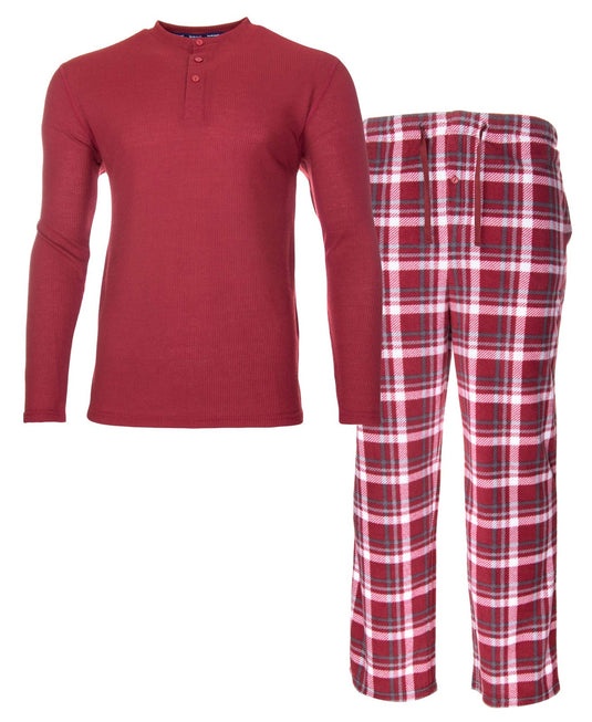 Translation missing: en.isotoner Mens Thermal Sleep Set Soft Jersey Knit Top Flannel Bottom Red-Large