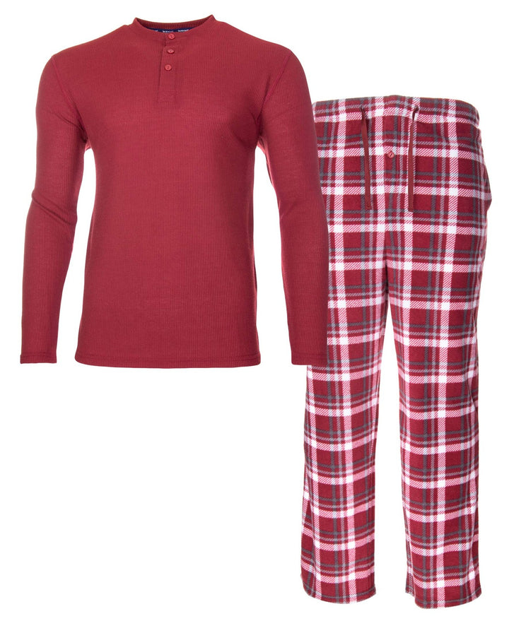 Translation missing: en.isotoner Mens Thermal Sleep Set Soft Jersey Knit Top Flannel Bottom Red-Large