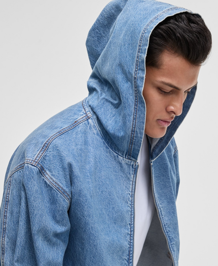 Translation missing: en.Mode of One Men's Relaxed-Fit Full-Zip Denim Hoodie Promenade Blue-XL