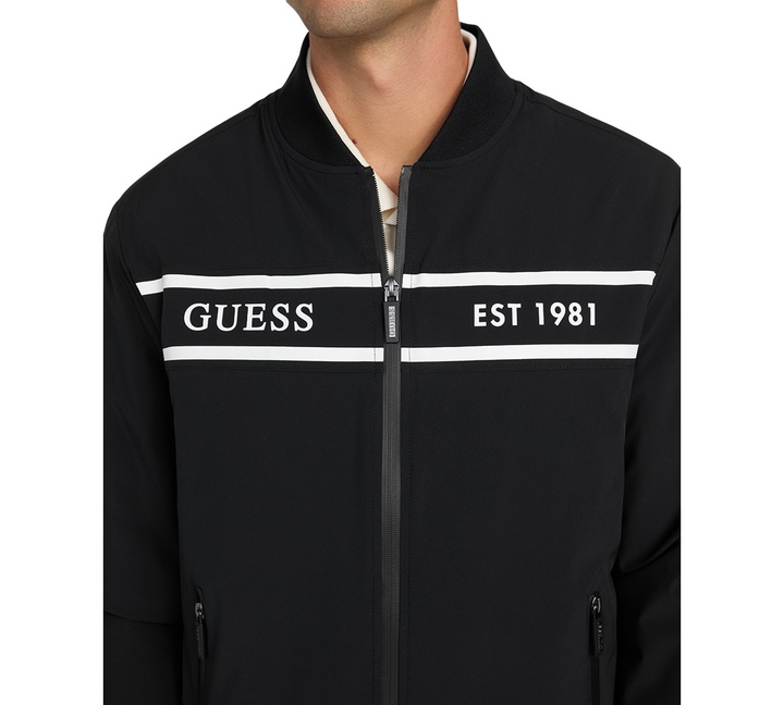 Translation missing: en.Guess Men's Bomber Jacket Size Small Jet Black Lightweight Logo Full-Zip Stretch