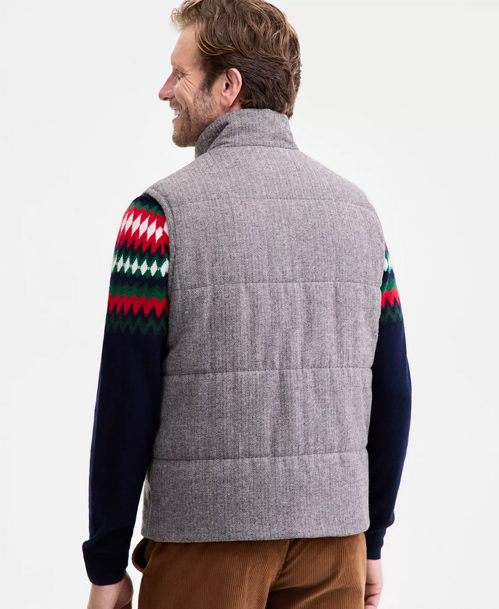 Translation missing: en.Club Room Men's Tweed Herringbone Button-Front Padded Vest Brown-Large