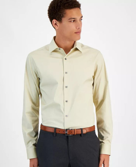 Translation missing: en.Alfani Dress Shirt Mens 17-17.5 36/37 Brown Rice Slim-Fit Temperature Regulate