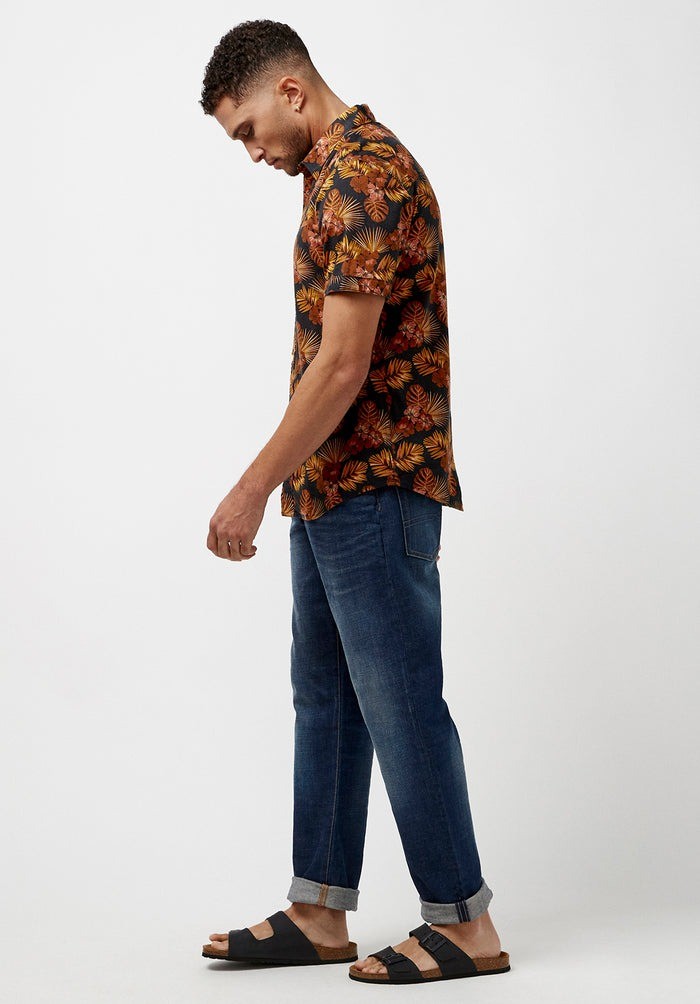 Translation missing: en.Buffalo David Bitton Simad Leaf Print Slim Fit Shirt Dusty Orange-Medium
