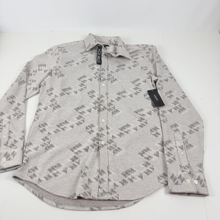 Translation missing: en.Alfani Men's Jacquard Knit Button-Down L/S Shirt Silver Cloud Heather-Small
