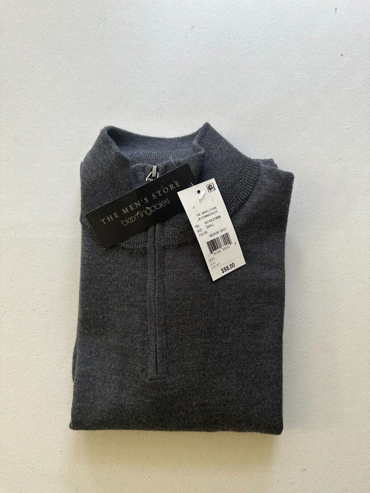 Translation missing: en.The Men's Store Designer Quarter-Zip Merino Wool Sweater in Med Grey-Small