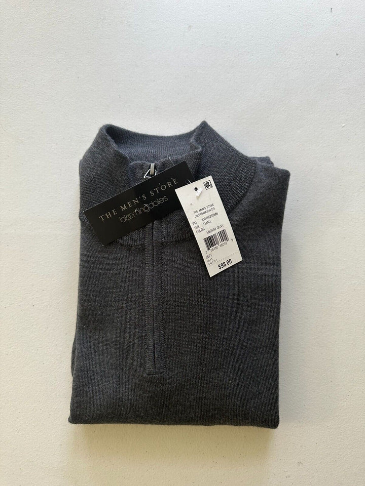 Translation missing: en.The Men's Store Designer Quarter-Zip Merino Wool Sweater in Med Grey-Small