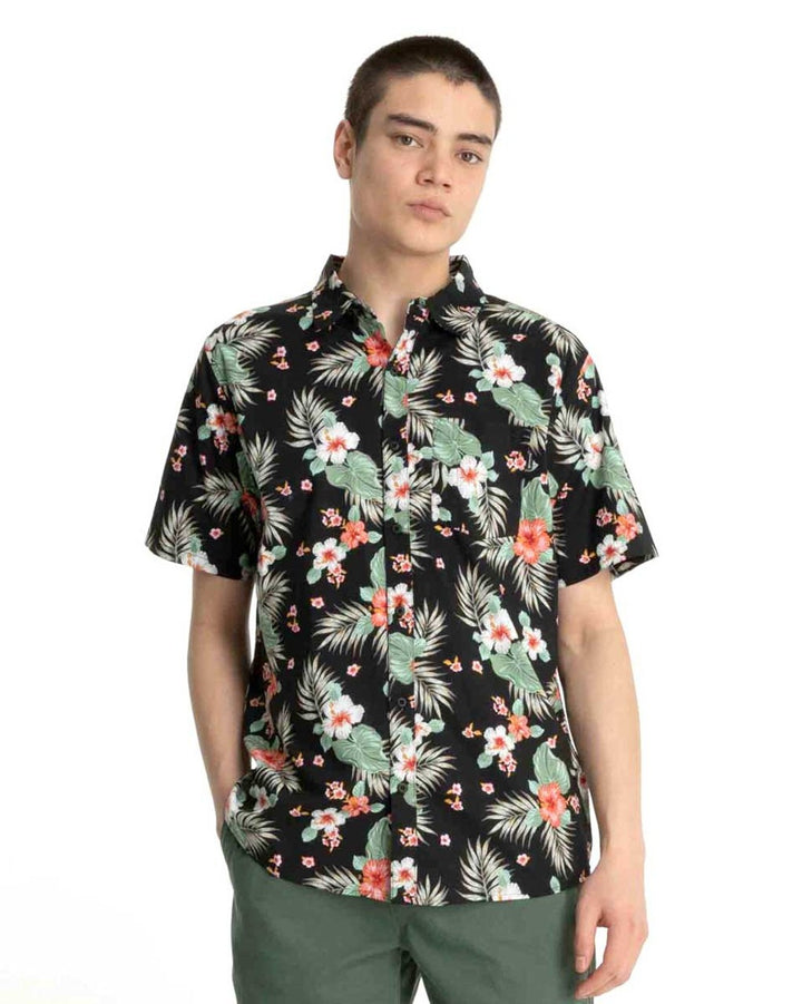 Translation missing: en.Hurley Men's Organic Wedge Short Sleeve Woven Shirt Black Multi-Small