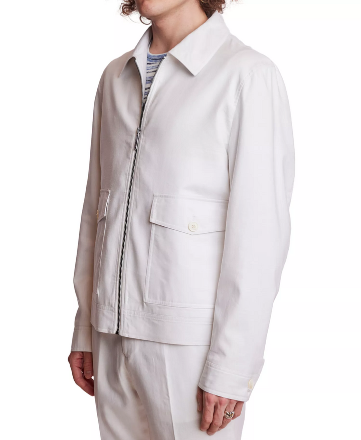Translation missing: en.Paisley &amp; Gray Men's Bomber Jacket Size Small White Zip-Front Linen Blend Lined