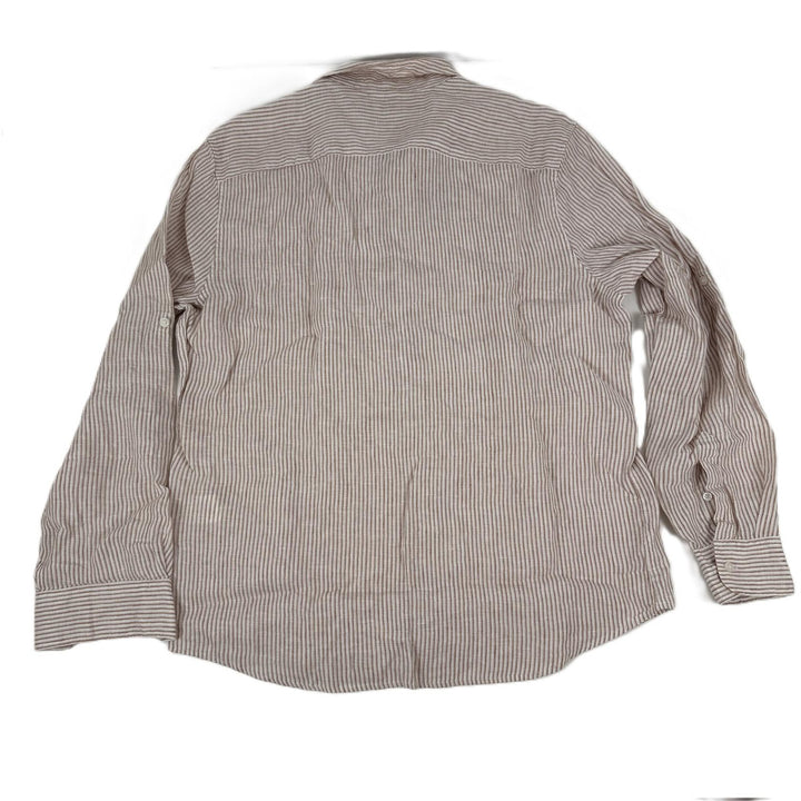 Translation missing: en.Perry Ellis Stripe Linen Roll-Sleeve Woven Button Down Shirt Copper Brown-Large