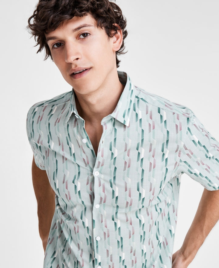Translation missing: en.Alfani Men's Nightfall Regular-Fit Geo-Print Button-Down Shirt Green Multi-XL