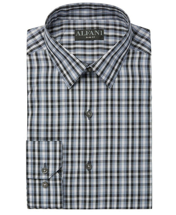 Translation missing: en.Alfani Men's Dennis Plaid &amp; AlfaTech Gingham Shirt Blue Grey 2 Shirts-Small