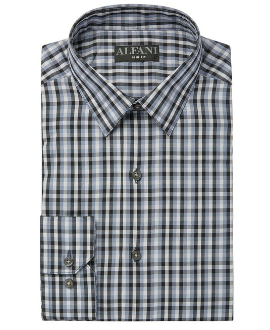 Translation missing: en.Alfani Men's Dennis Plaid &amp; AlfaTech Gingham Shirt Blue Grey 2 Shirts-Small