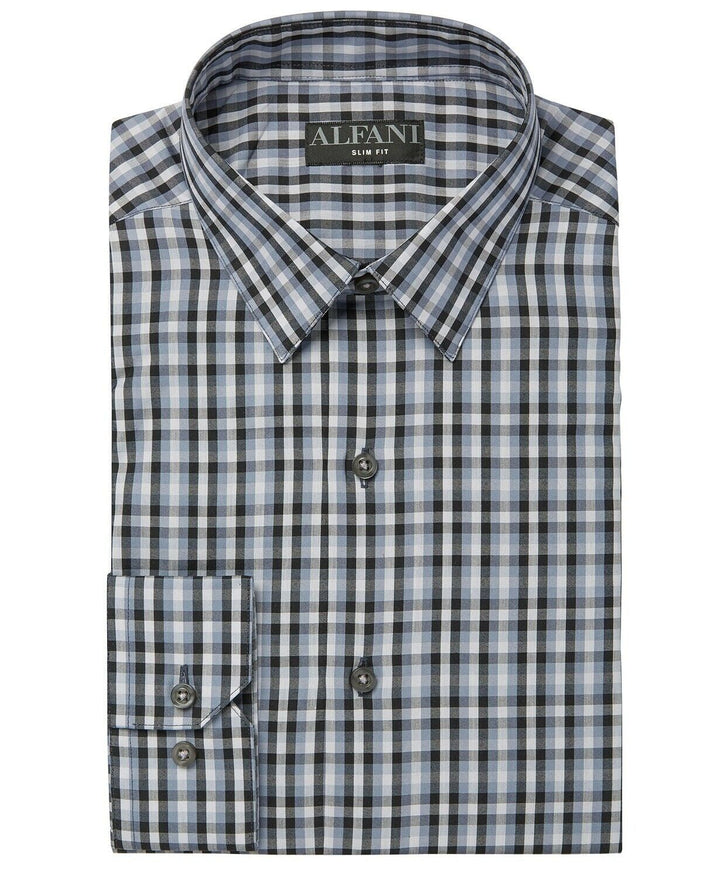 Translation missing: en.Alfani Men's Dennis Plaid &amp; AlfaTech Gingham Shirt Blue Grey 2 Shirts-Small