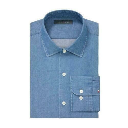 Translation missing: en.Tommy Hilfiger Men's Flex Reg Fit Washed Untucked Dress Shirt Blue-17-17.5 36/37