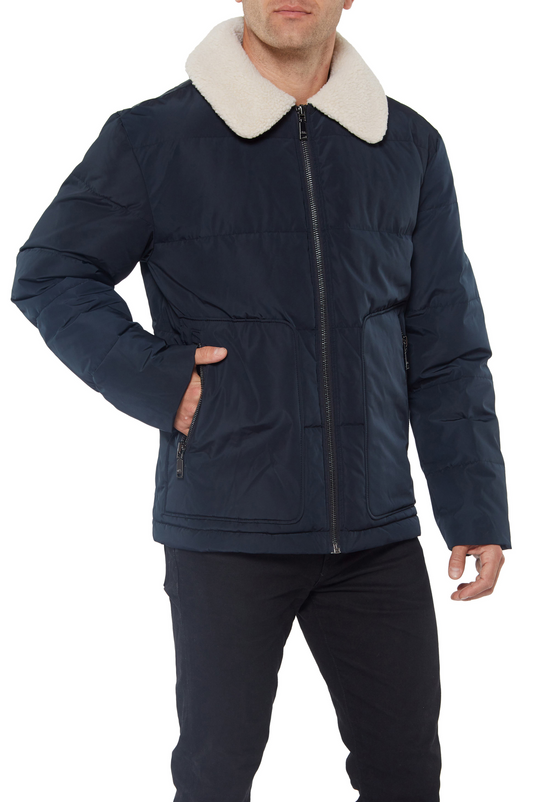 Translation missing: en.Vince Camuto Men's Down Puffer with Sherpa Jacket Regular Fit in Navy-Large