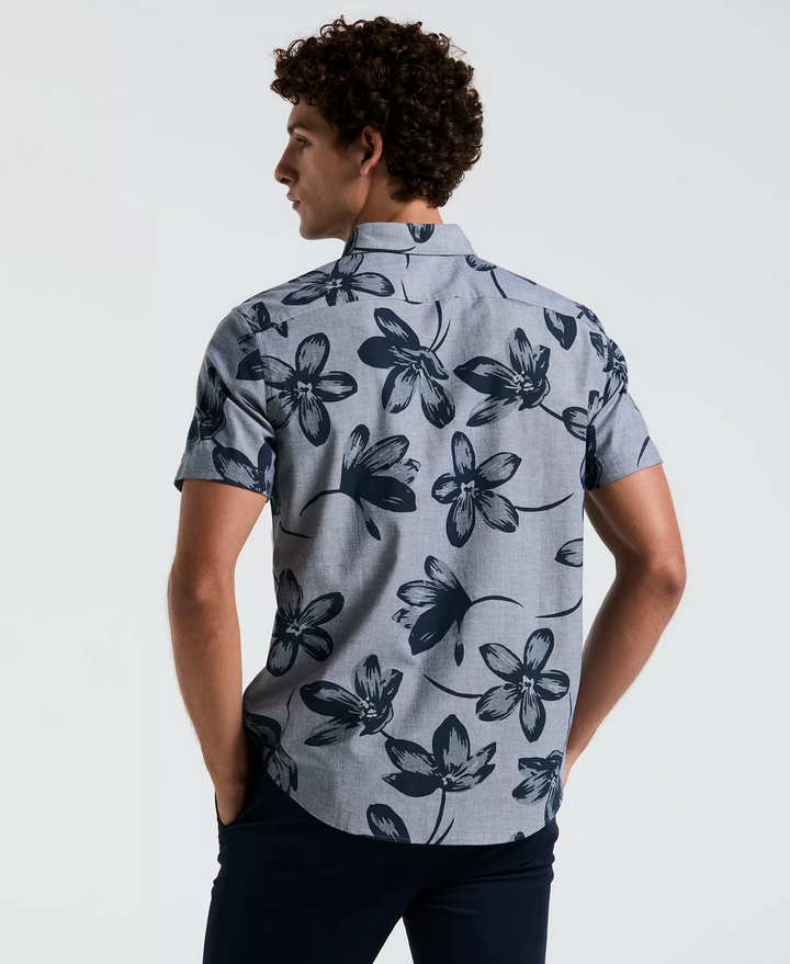 Translation missing: en.Original Penguin Mens Slim Short Sleeve Chambray Print Shirt Dark Sapphire-Large
