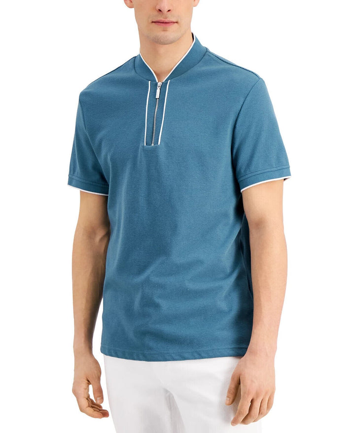 Translation missing: en.INC Men's Regular-Fit Ottoman Stripe Baseball-Collar Shirt in Dusty Teal-XS