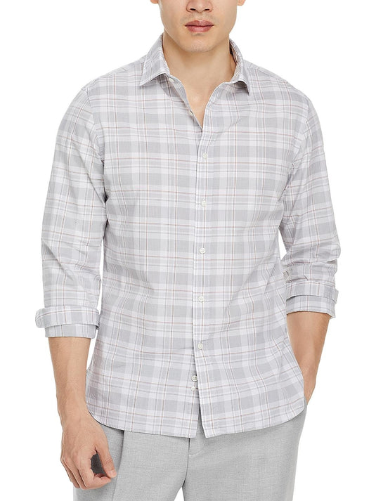 Translation missing: en.The Mens Store Casual Stretch Slim Fit Plaid Button-Down Shirt Gray Multi-Medium