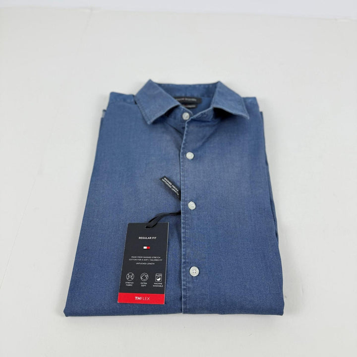 Translation missing: en.Tommy Hilfiger Men's Flex Reg Fit Washed Untucked Dress Shirt Blue-15-15.5 34/35