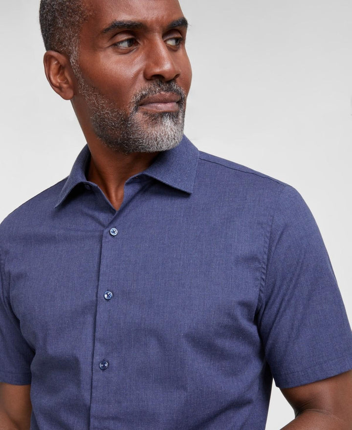 Translation missing: en.Michael Kors Men's Short Sleeve Button-Front Heathered Shirt Midnight Heather-XL