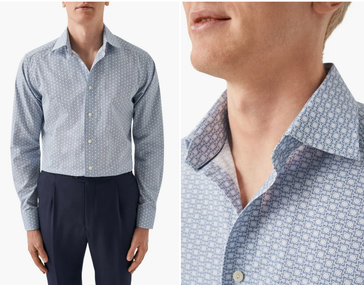 Translation missing: en.Eton Men's Slim Fit Geometric Print Shirt in Blue/White-EU 38 US 15  100011103