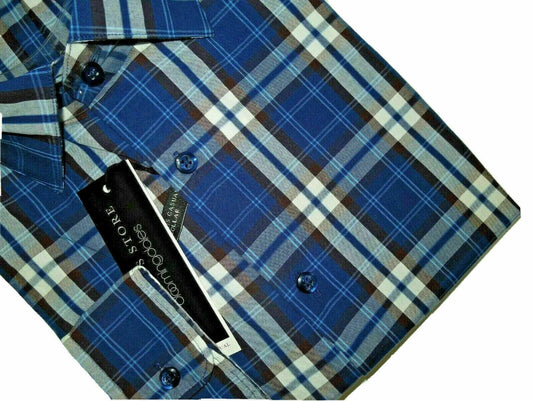 Translation missing: en.The Men's Store Tri-Color Plaid Classic Fit Shirt Navy-Medium