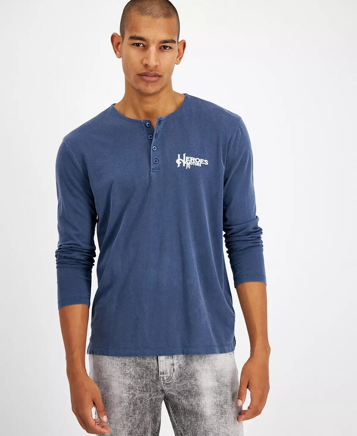 Translation missing: en.Heroes Motors Men's Classic Seven Graphic Long-Sleeve Henley Shirt in Blue-2XL